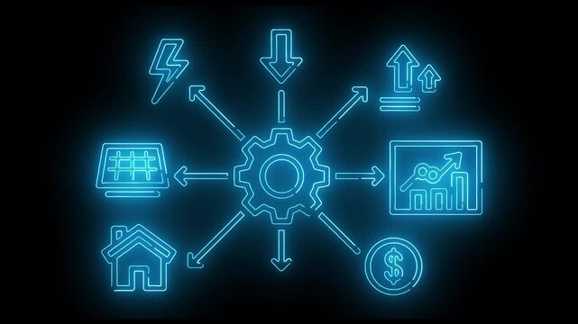 Neon-lit cybersecurity flowchart with threat detected center on black background
