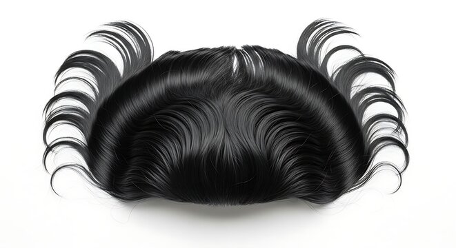 Black hairpiece or toupee for men, realistic hair replacement system, stylish hair accessory for baldness, isolated on white background