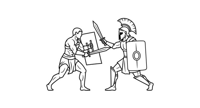 Ancient Gladiators Fighting with Swords and Shields in Arena