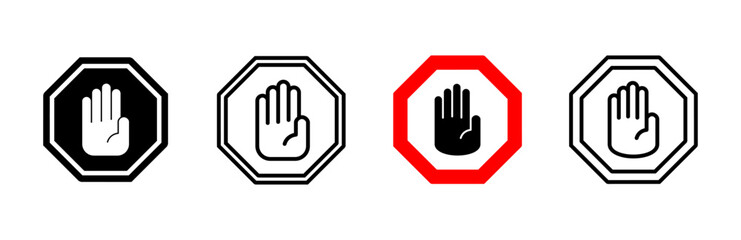 Obraz premium Stop icon set. stop road sign. hand stop icon vector