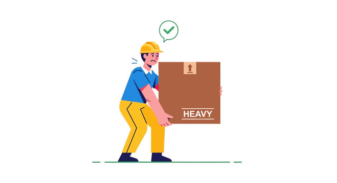 Manual handling technique for lifting heavy boxes correctly with proper posture and safety to prevent back injuries