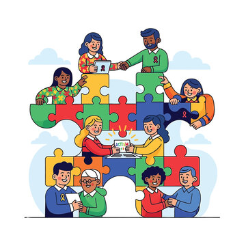 Diverse group of people working together.