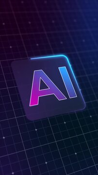 Vertical video animation of a modern AI design icon with a glowing effect. Futuristic user interface in action, artificial intelligence system, advanced AI technology.