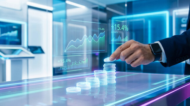 Business Growth and Digital Investment Holographic Concept