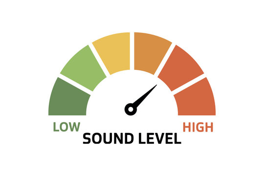 Sound level meter visualization showing noise intensity levels from low to high audio volume scale indicator modern clean vector illustration