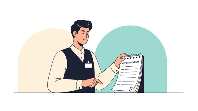 Man checking appointment list on clipboard, business scheduling concept