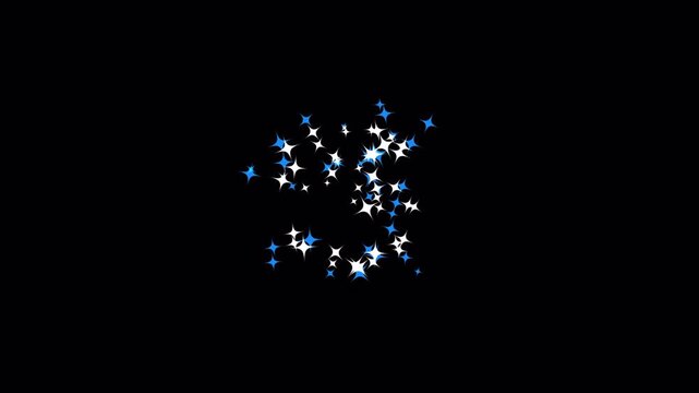 Spark burst animation. Glowing star particles explosion with dynamic radial effect on dark background