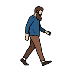 Fototapeta premium Bearded Man Walking Confidently in Casual Clothes