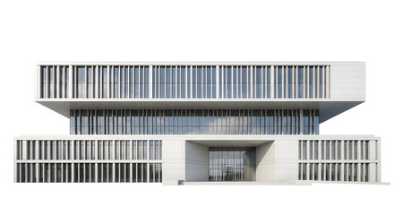 Fototapeta premium A sleek modern building with a large entrance and windows overlooks the cityscape.