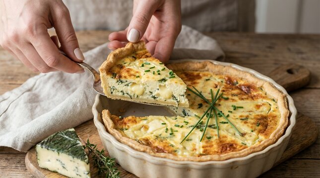 Cornish Yarg Quiche &ndash; Traditional British Savory Tart with Nettle-Wrapped Cheese