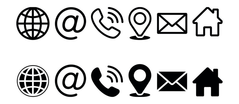 Contact information icons set for website and application featuring phone email location and communication symbols modern vector illustration