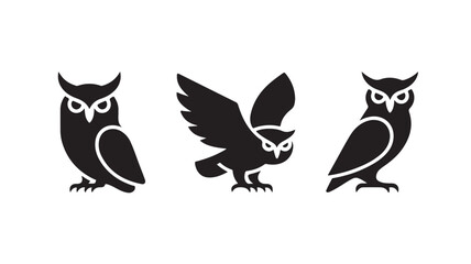 Fototapeta premium Three Black Silhouette Owls For Wildlife And Nature Concepts