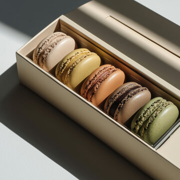 French macaroons in a box