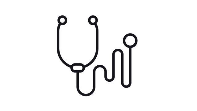 Minimalist black line art stethoscope vector icon illustration for medical, healthcare, and diagnostic concepts, featuring a stylized wavy tube design isolated on a white background.