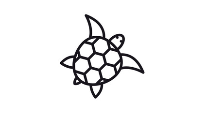 Minimalist black line art vector icon of a sea turtle with a detailed hexagonal patterned shell and flippers, isolated on white background. Ideal for marine life, ocean conservation, and nature. © Shahbaz