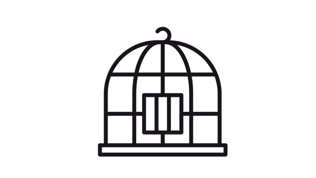 Minimalist black birdcage vector icon. Clean line art illustration of a dome-shaped bird cage with a top hook and small door. Scalable graphic symbol for pet supplies, captivity, and freedom.