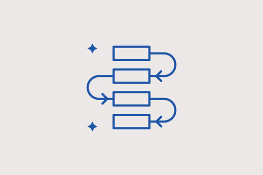 Sequential process diagram shows algorithm design or data flow logic. Detailed Vector Illustration is ideal for back-end development and automated workflows.