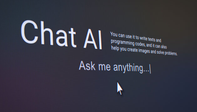 Illustration of a fictional AI user interface on a website in a web browser - chatting with a bot. Ideal for representing digital creativity, software interfaces, UI, UX layouts..