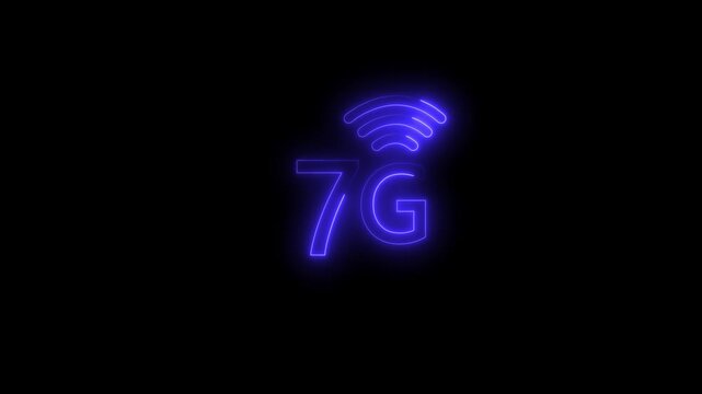 7G network icon animation glowing neon yellow color computer and smart phone WIFI internet sign symbol on black background