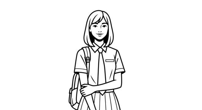 Young Asian School Girl with Backpack Standing Confidently.