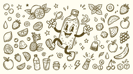 Vintage 1930s Retro Mascot Loaded Infused Water Illustration Set © Avartde