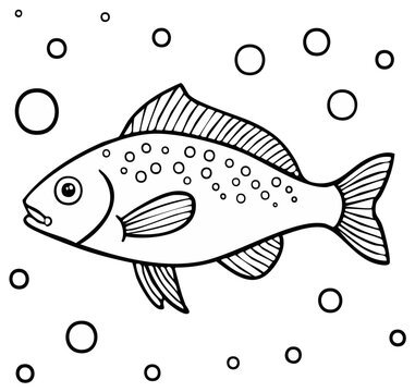 Simple Line Drawing of a Cartoon Fish with Bubbles