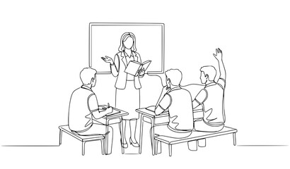 Fototapeta premium A teacher stands in front of a classroom of students in a vector illustration