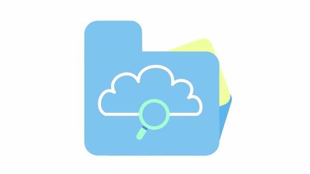 Searching cloud data files on an online directory folder icon isolated in an alpha channel. Flat design of digital archive research symbol in cartoon animation.
