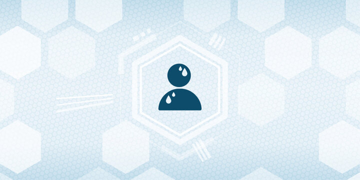 Conceptual illustration of a person icon representing hyperhidrosis or excessive sweating medical condition on a digital honeycomb background