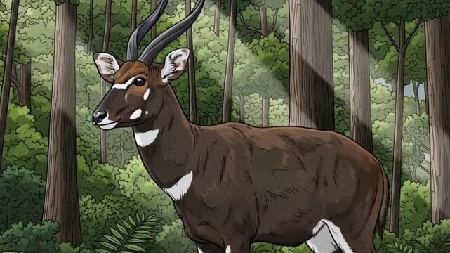 Animated Forest Scene with Male Bongo Antelope