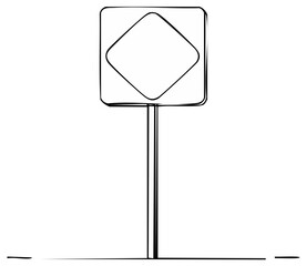 Obraz premium Minimalist Road Sign with Diamond Shape Design Sketch on Post Isolated