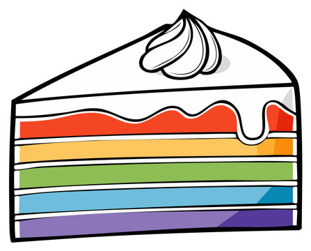 Colorful Rainbow Layer Cake Slice with Creamy Frosting, Festive Dessert Confection Illustration, Celebrating Occasion Treat