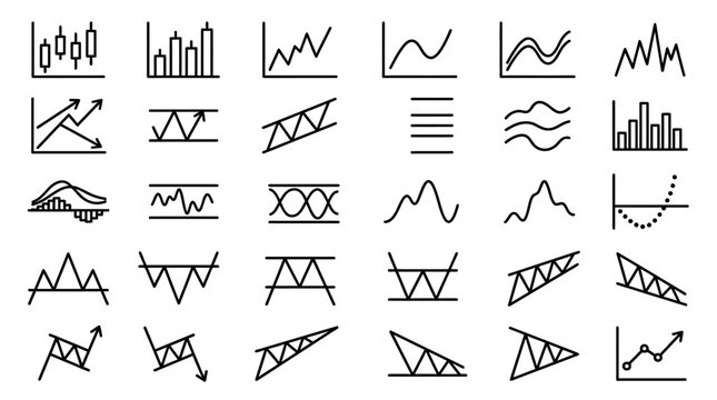 Set of Various Line Graphs and Data Charts for Business and Data Analysis