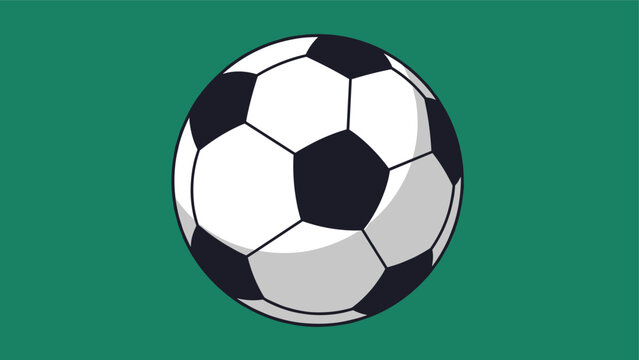 Classic black and white soccer ball with pentagonal patterns is centered on a solid dark green background for high contrast.