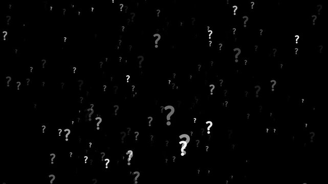 Question mark animation with blink question marks on transparent background. who, why, where, how, what Full Hd. 4K