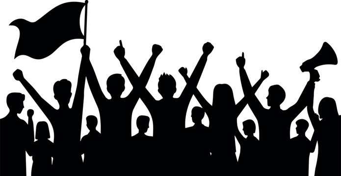 Climate rally with participants holding signs and flag