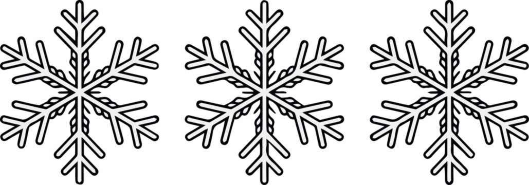 Three snowflake border elements in a row for stationery