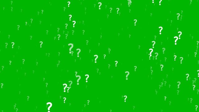 Question mark background animation with blink question marks on green background. who, why, where, how, what Full Hd. 4K