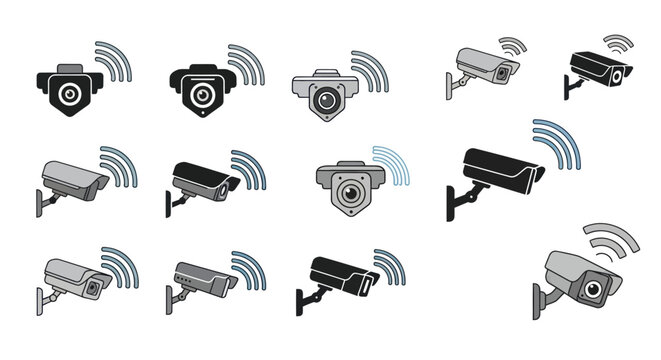 Security Camera Icons: Surveillance, Monitoring, Wireless Technology, CCTV Systems