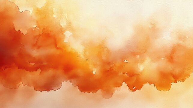 Warm orange and amber watercolor wash on textured paper with soft bleeding edges and glowing gradient, abstract flow evoking warmth and calm