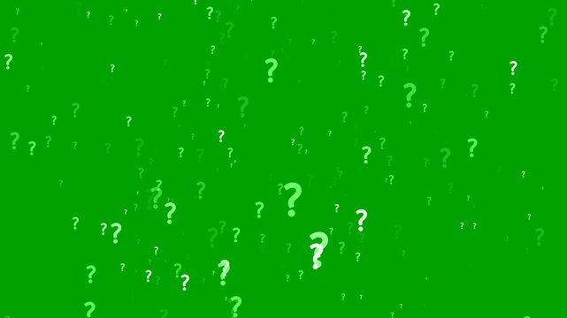 Question mark background animation with blink question marks on green background. who, why, where, how, what Full Hd. 4K