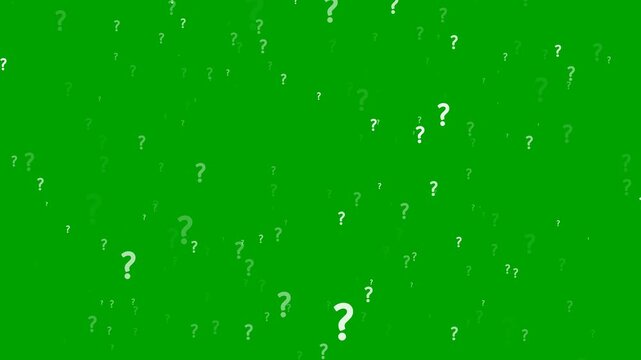 Question mark background animation with blink question marks on green background. who, why, where, how, what Full Hd. 4K