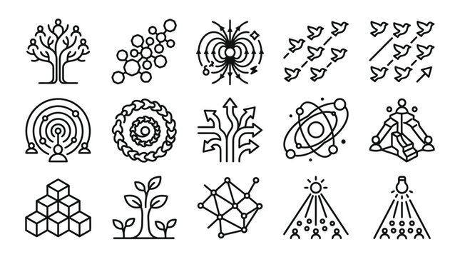 Icons Vector Set Featuring Abstract Technology and Scientific Symbols for Digital Design