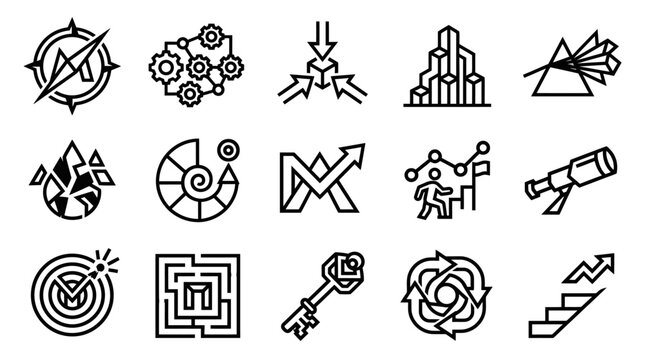 Set of Business Icons for Data Analysis and Growth Presentation in Vector Style