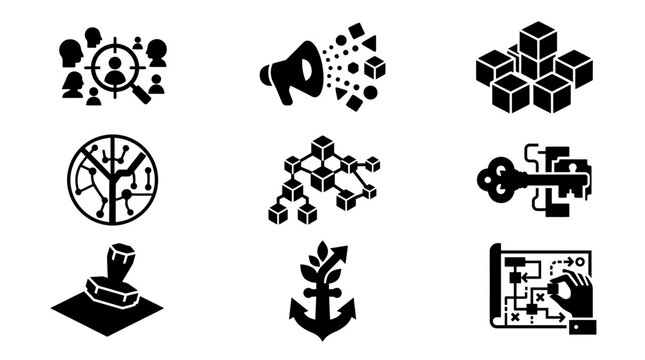 Set of Abstract Icons for Technology and Connectivity in Modern Digital Design