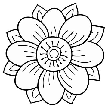 Stylized black and white floral design with intricate petals and elegant ornamentation