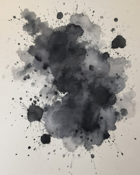 Watercolor ink splash abstract evokes moody grayscale texture and expressive depth