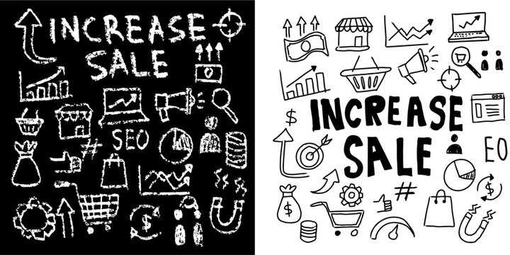 Increase sale hand drawn vector for thrifty finance blogs. Ideal for symbolizing rough accounting, sketchy economic market growth, and wealth.
