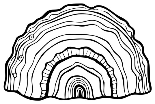 Abstract illustration of a cross section of a tree trunk with layered rings and a hollow center