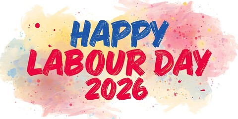 Happy labour day 2026 with colorful watercolor paint splash background may day greeting